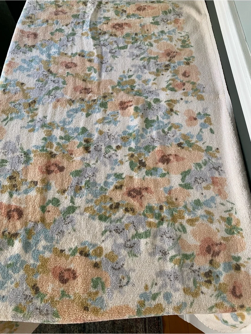 Vintage 70s 80s Peach Blue Floral Bathroom Towel 100% Cotton JC Penney USA
